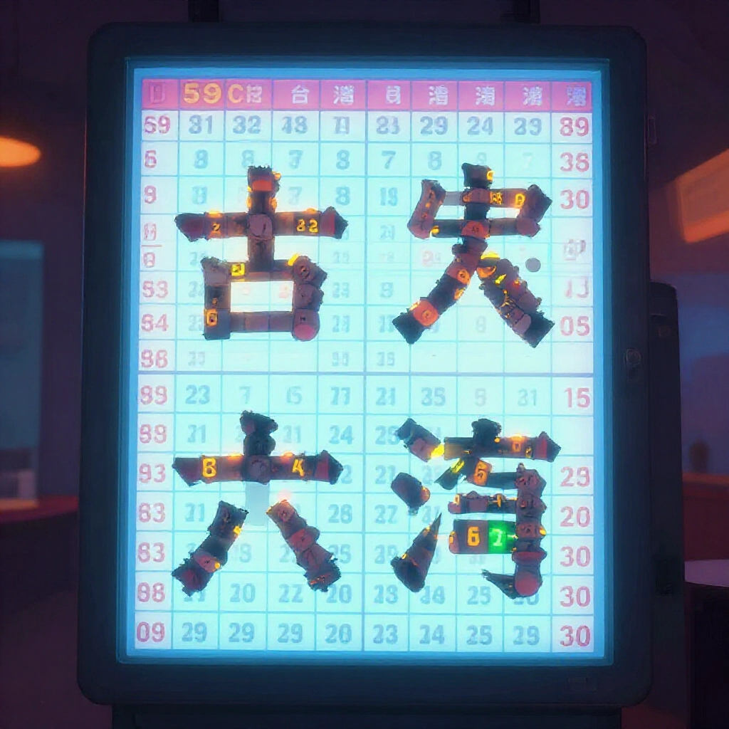 Illustration of sorted Taiwan 539 lottery numbers on a glowing screen with adjacent digits highlighting to form four taihao pairs in a dimly lit betting room atmosphere