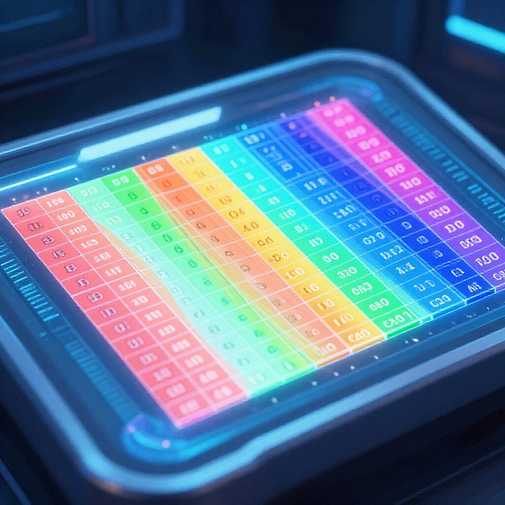Visual chart displaying colorful multiplier ranges for hot general and cold taihao numbers on a modern digital table with soft blue lighting and subtle Taiwan lottery motifs