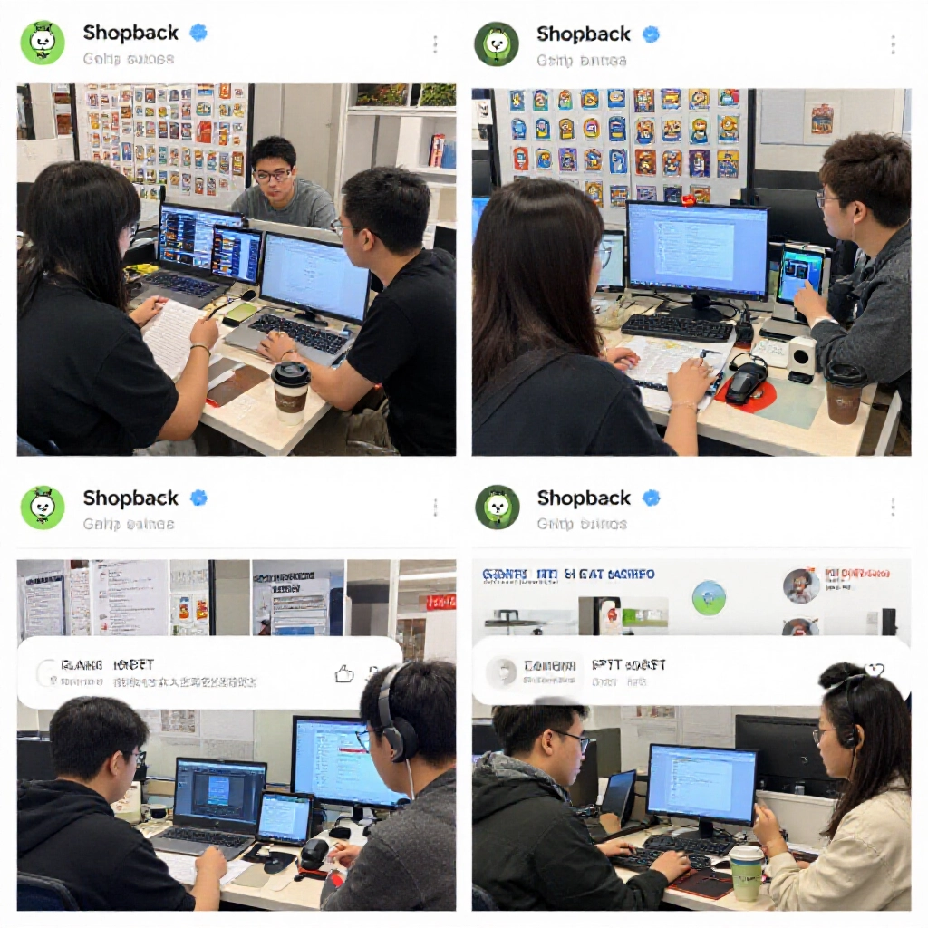 台灣PTT鄉民熱議遊戲賺錢App如ShopBack、LINE Pay與GameFi，畫面滿是手機遊戲圖示、筆電跟咖啡杯，線上社群超熱鬧
