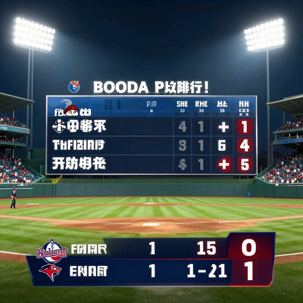 Digital graphic of baseball scoreboard displaying underdog team with plus one handicap and minus fifty adjustment under bright stadium lights tense game atmosphere