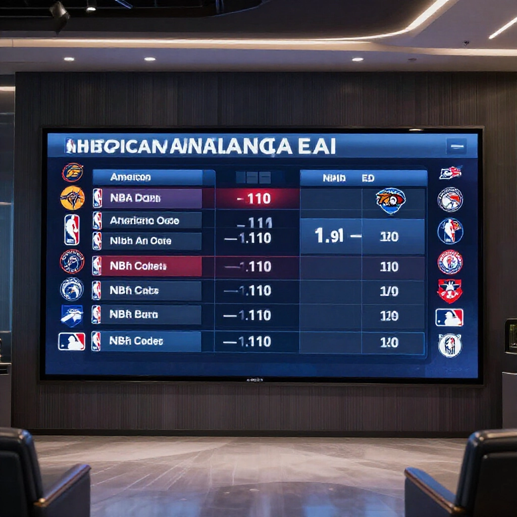 Detailed comparison chart on a sleek digital screen showing American odds like minus 110 versus Taiwan decimal 1.91 surrounded by NBA and MLB team logos in a modern betting analysis room