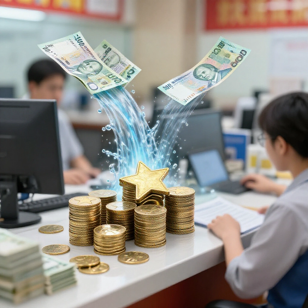 星幣像貨幣兌換檯一樣堆成台幣,利潤像水流般視覺化