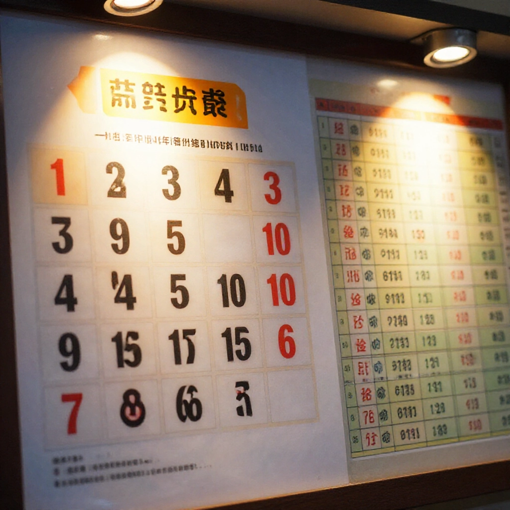 樂透規則板特寫,強調39選5遊戲機制與台灣樂透比較表,溫暖聚焦燈光