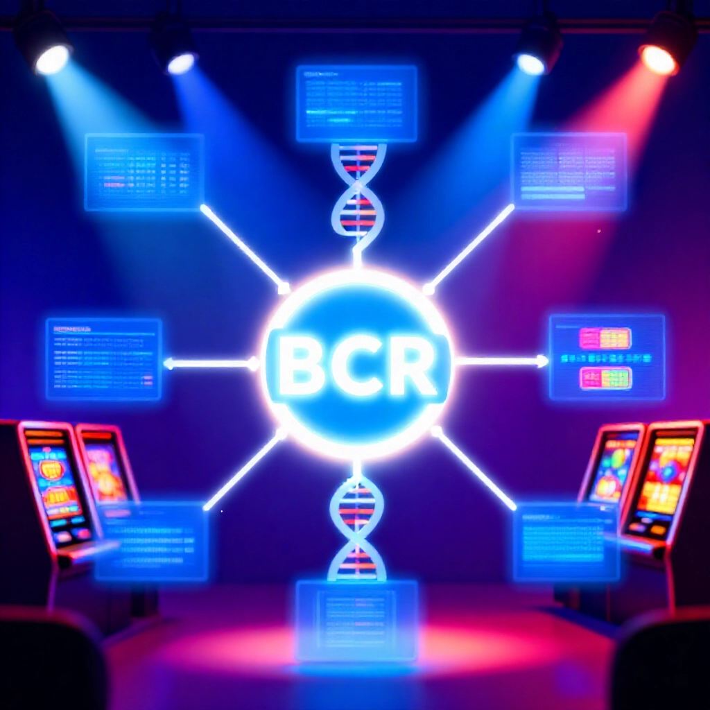 BCR 多面向服務資訊圖:從醫院 DNA 螺旋分支至金融交易螢幕與賭場老虎機